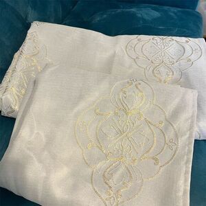 Two panel Cream and gold Polyester standard curtains  Elegance Theme